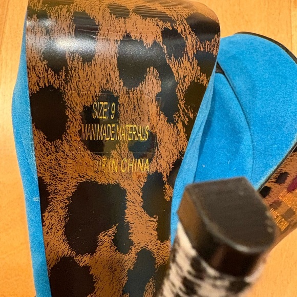 Bettie Page stiletto platform sling back shoes teal blue 9 new pinup - Picture 9 of 9